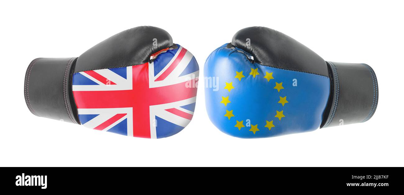 Boxing gloves as a symbol of the struggle between Great Britain and the European Union. Stock Photo