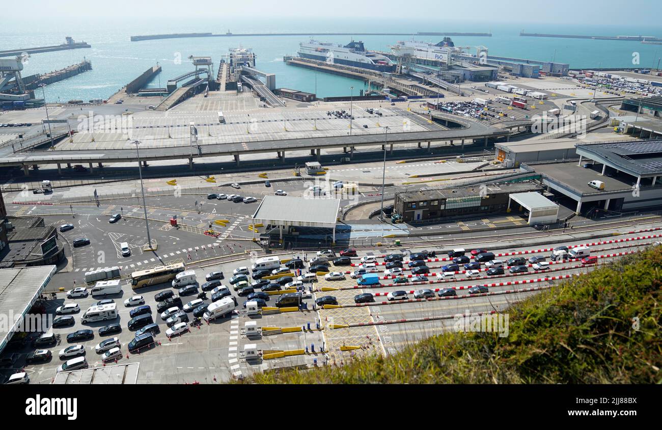 Cars queue at the check-in at the Port of Dover in Kent as many ...