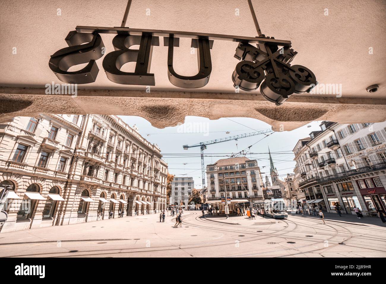 Zuerich, Paradeplatz, Bankenviertel, UBS, Credit Suissse, Logo, Schweiz,  | Zurich, Credit Suisse, UBS,Bahnhofstrasse, Paradeplatz, Switzerland, Stock Photo