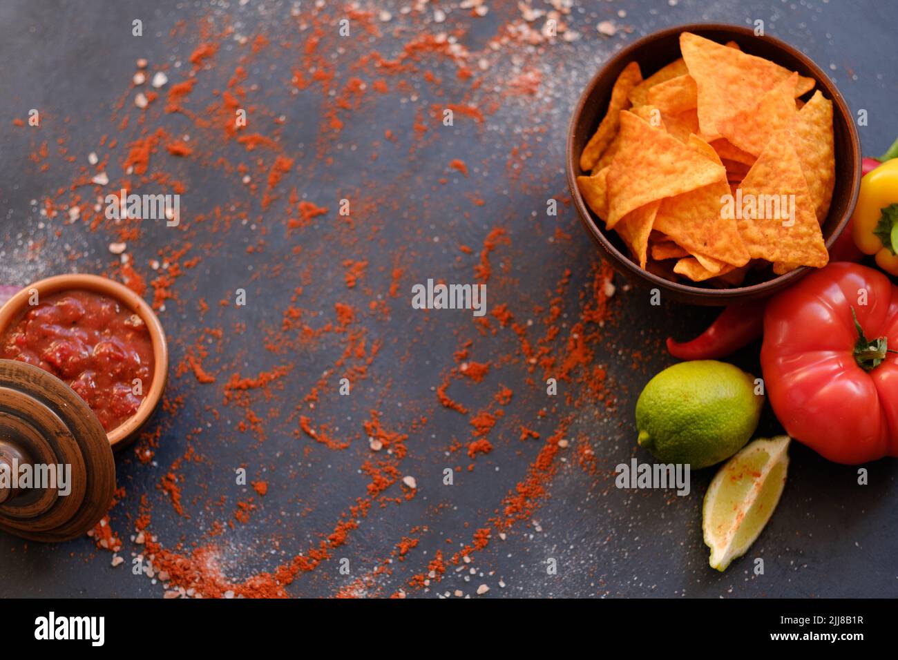 salsa tomato sauce nacho chips food spice mix Stock Photo Alamy