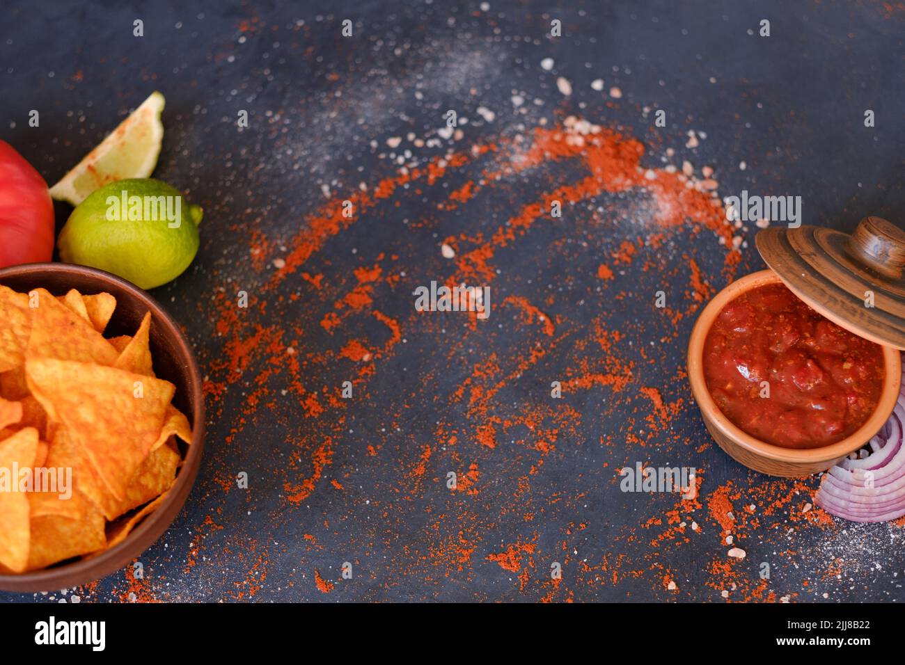 salsa tomato sauce nacho chips food spice mix Stock Photo Alamy