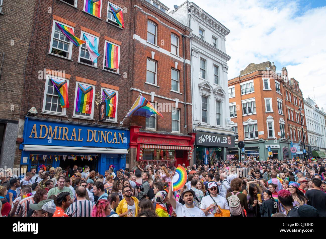 LONDON, 02 July 2022, Large crowd during Pride in Soho, London. Stock Photo