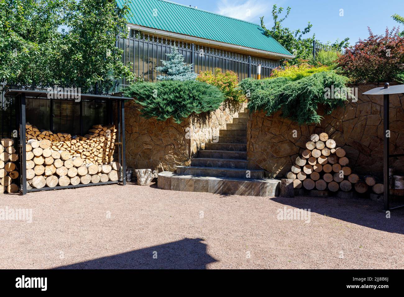 Backyard of a country house on a summer day Stock Photo