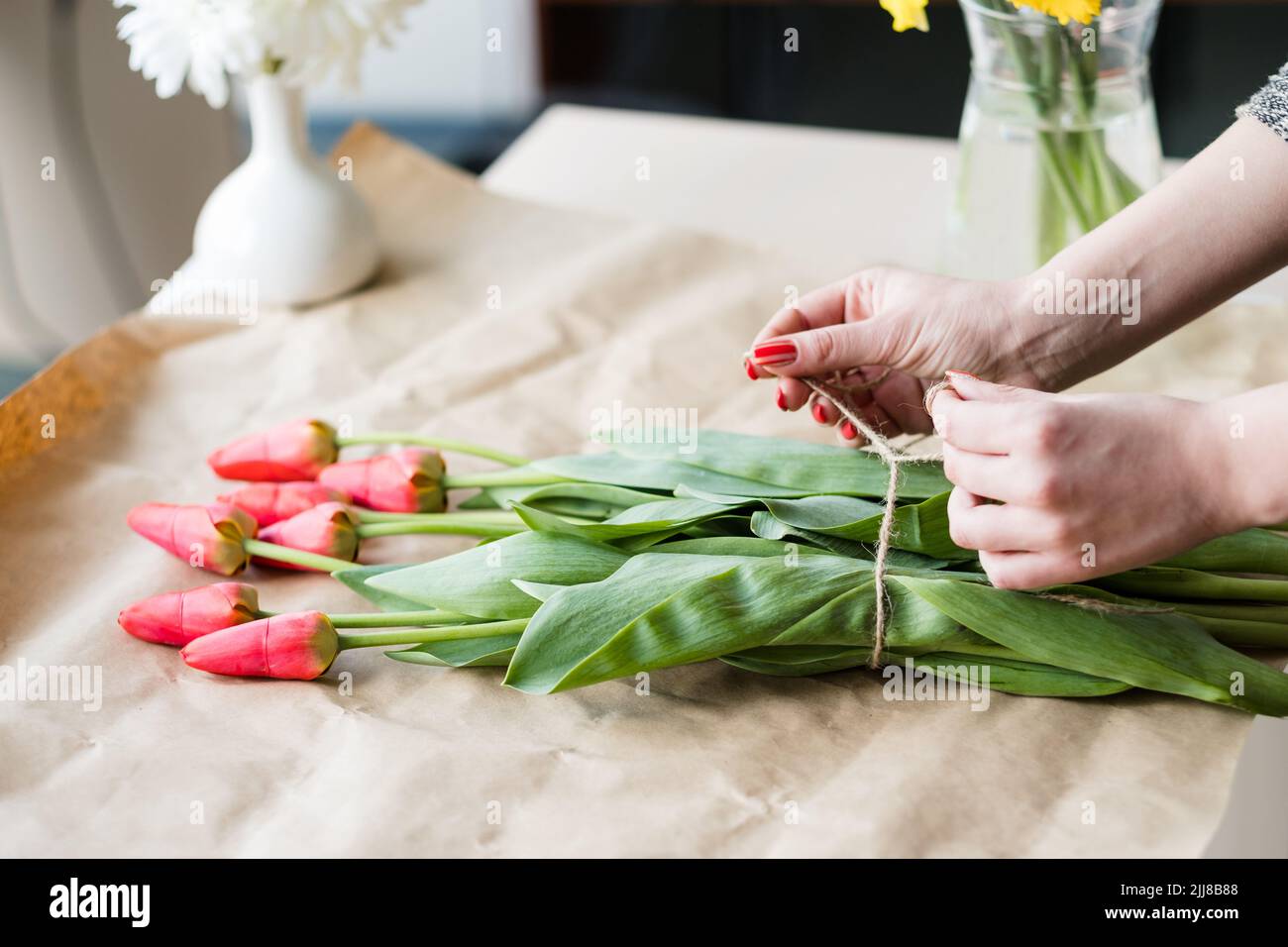 floral workshop flower tulip arrangement spring Stock Photo