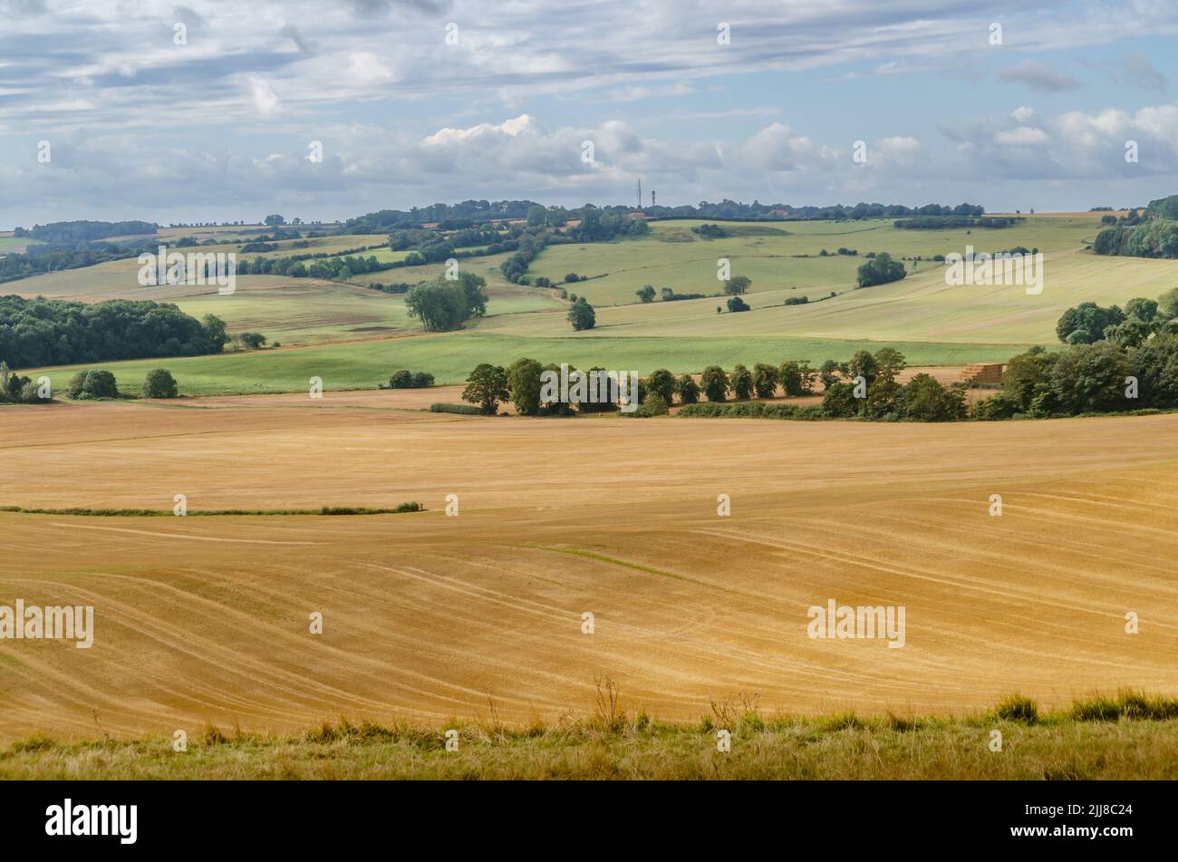 landcspae with stubble fields on Lincolnshire wolds Stock Photo