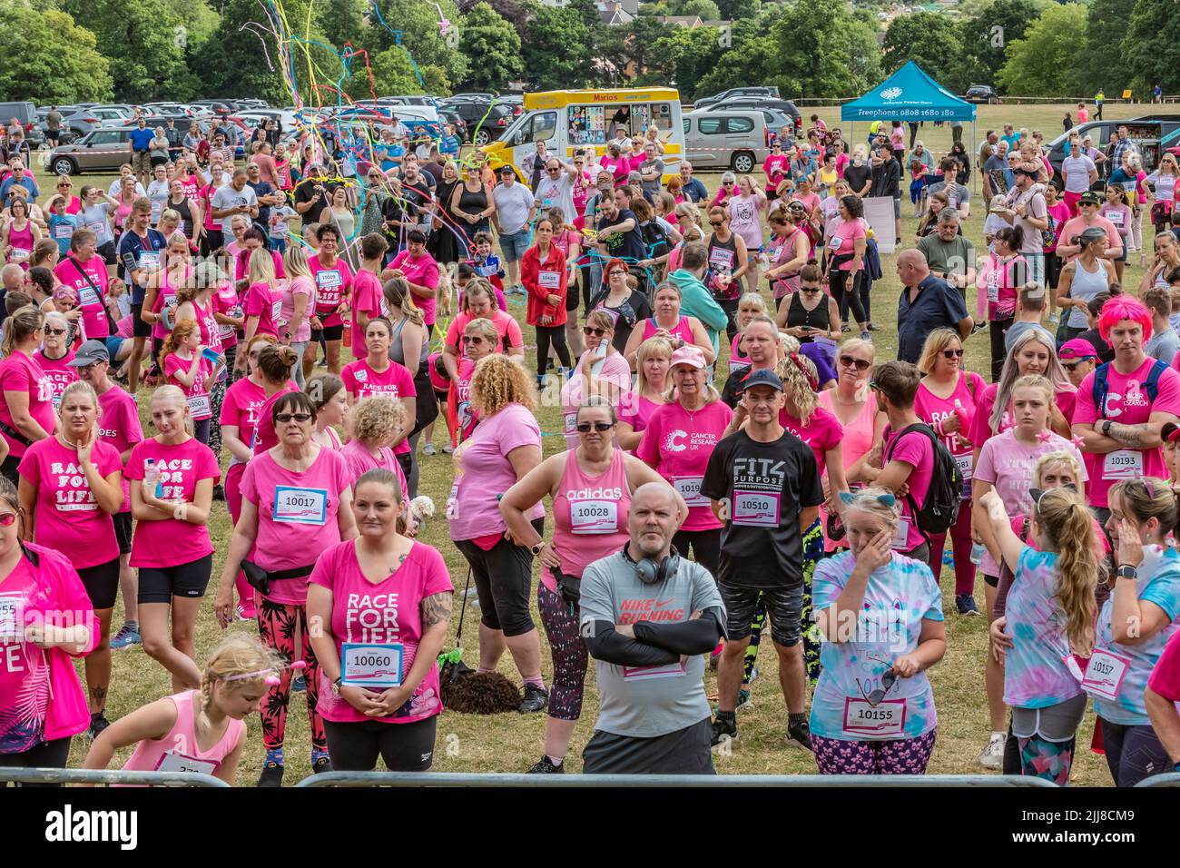 Abington Park, Northampton, UK. 24th July 2022. Race for Life raising funds for Cancer Research with over £88,000 being raised over the two day event of the weekend. Credit: Keith J Smith./Alamy Live News. Stock Photo