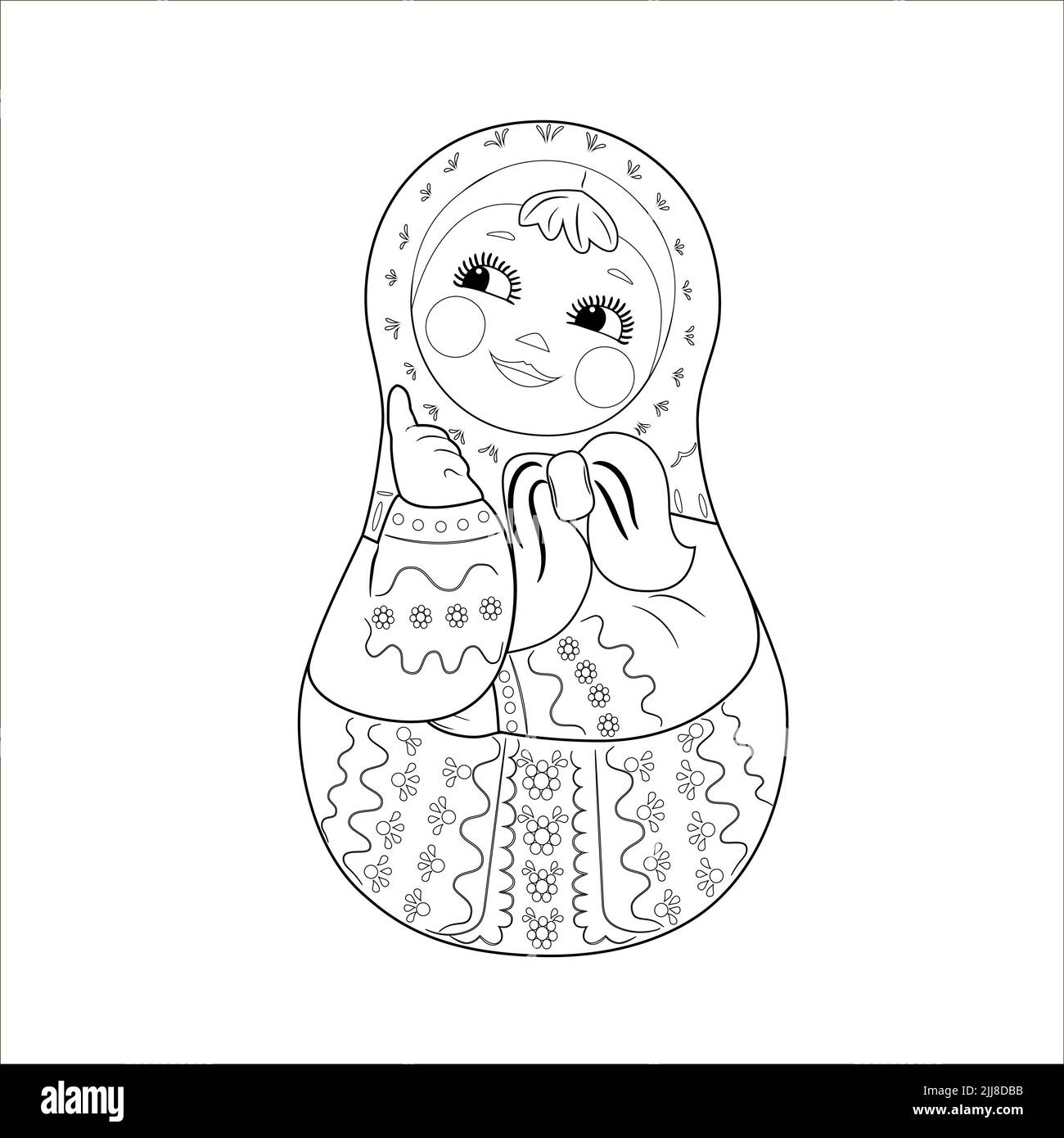 Matryoshka doll in doodle style. isolated with a Russian doll. Stock Photo