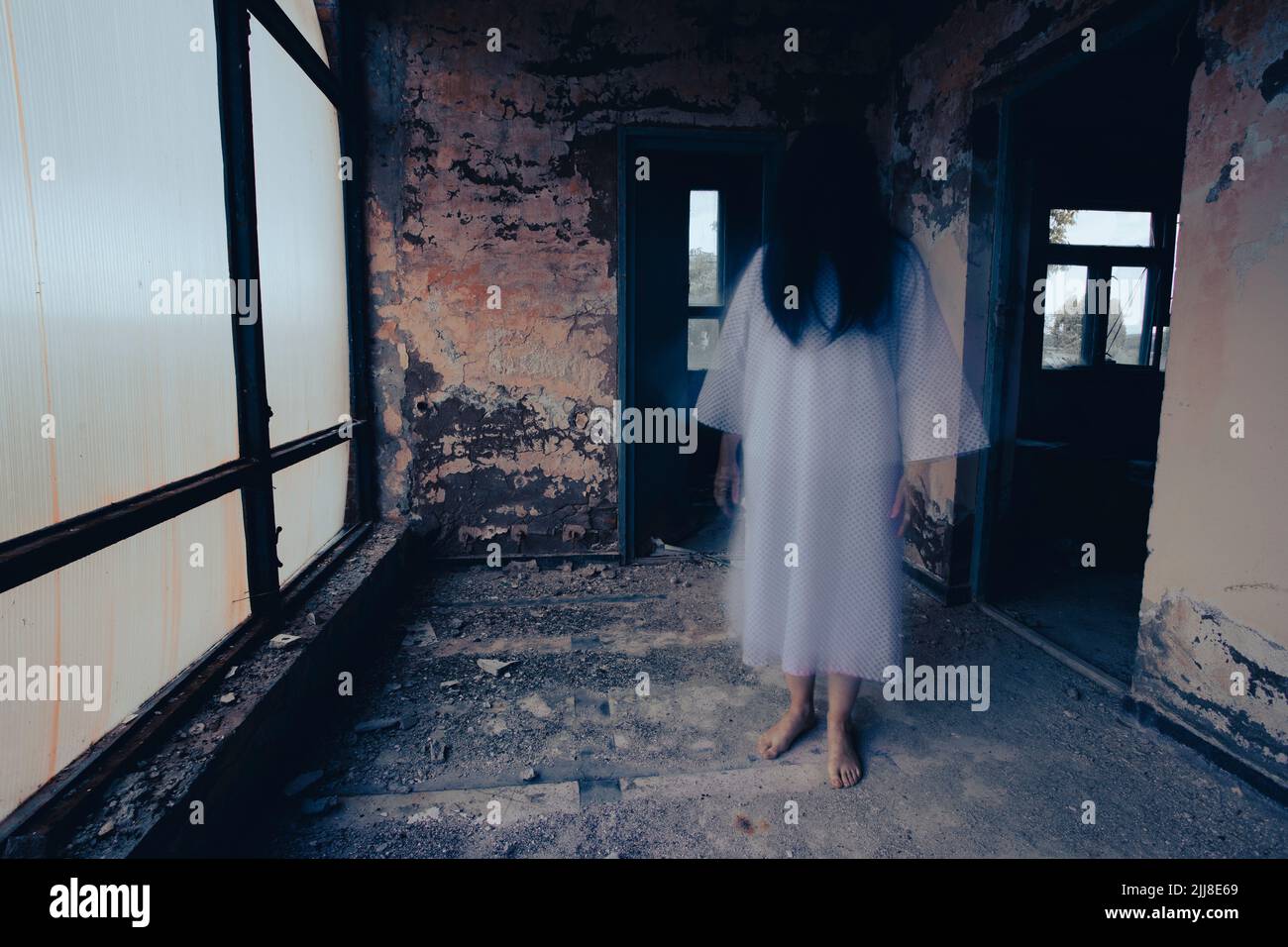 Ghost in abandoned, haunted house. Horror scene of scary spirit of a ...