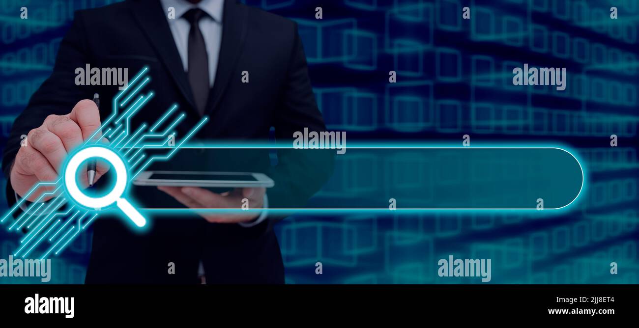 Businessman Holding Tablet Touching Digital Technology Search Bar With ...
