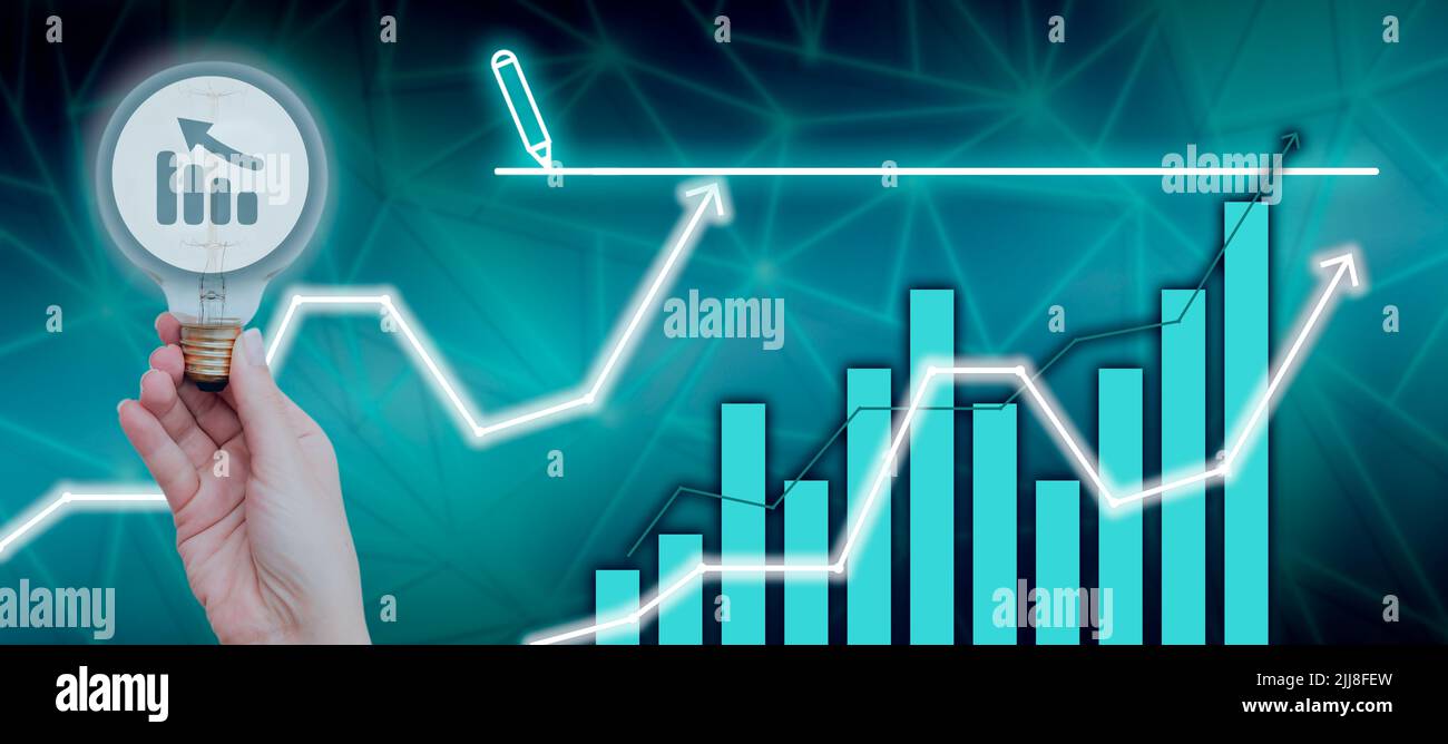 Businesswoman Hand Holding Bulb Showing Digital Bar Graph With Arrow ...
