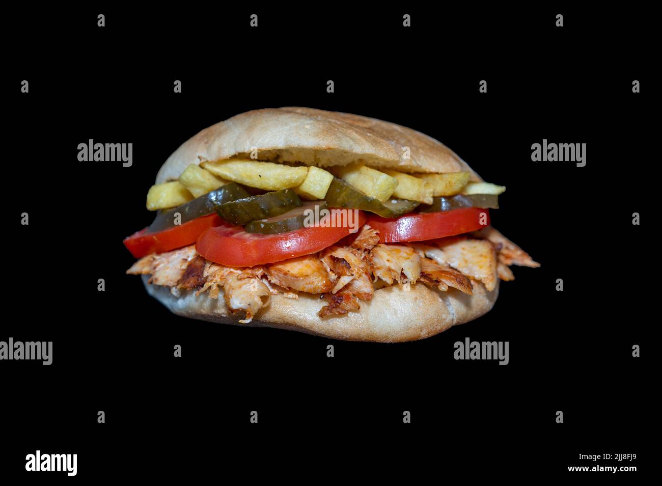 Döner chicken sandwich or Sandviç döner Isoläted. Stock Photo
