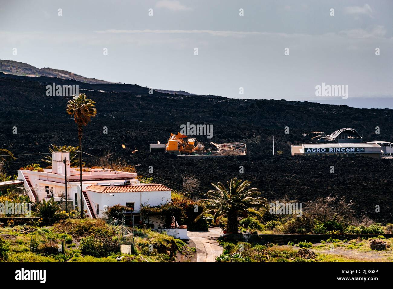 Destruction caused by the lava river in the Aridane Valley. La Palma, Canary Islands, Spain Stock Photo