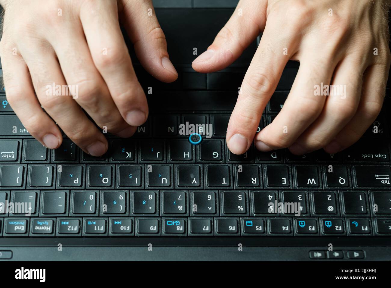 blogging social media laptop man hands typing Stock Photo