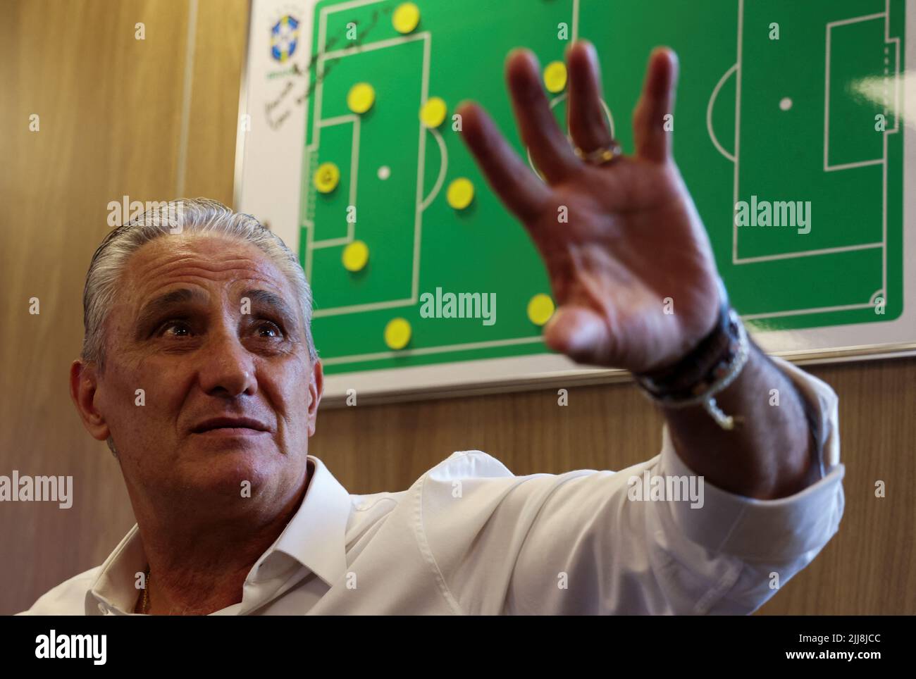 Brazilian national soccer head coach Tite attends an interview with Reuters in Rio de Janeiro, Brazil, July 21, 2022. REUTERS/Sergio Moraes Stock Photo