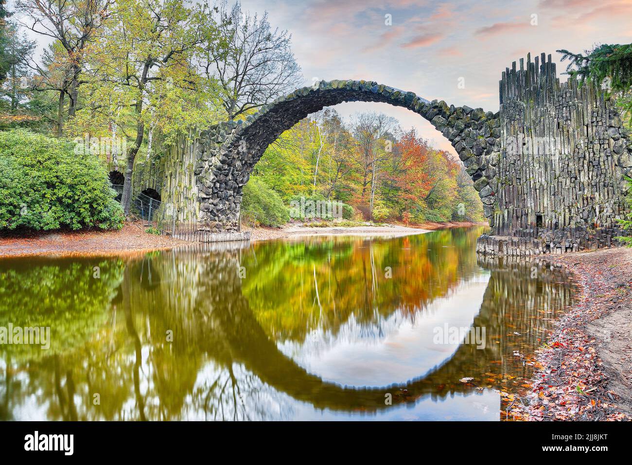 Fabulous Autumn Landscape In Azalea And Rhododendron Park Kromlau 