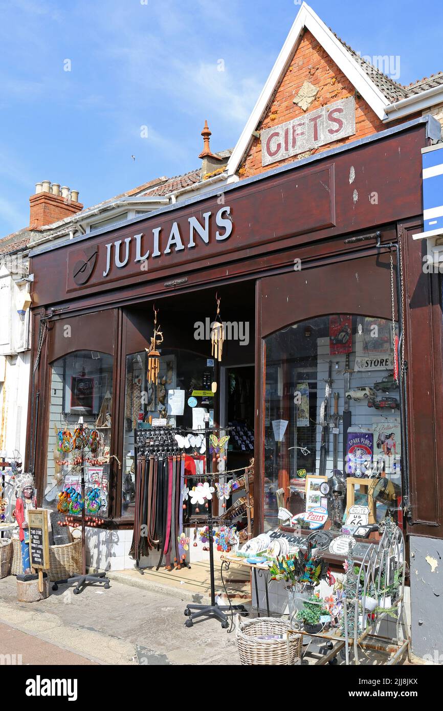 Julians gifts and memorabilia shop, High Street, Burnham-on-Sea, Sedgemoor, Somerset, England, Great Britain, United Kingdom, UK, Europe Stock Photo