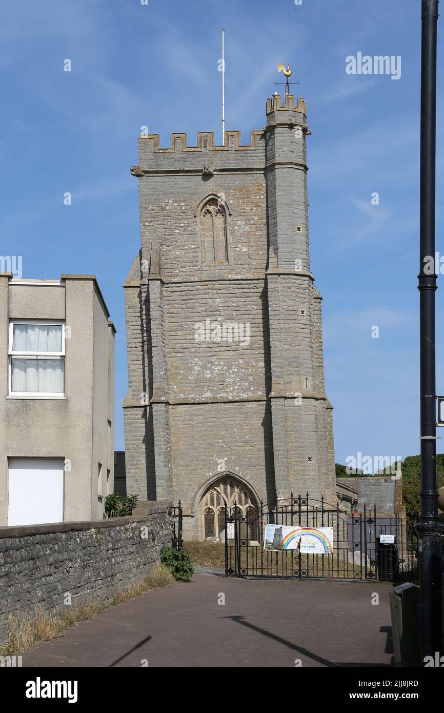 Leaning tower of St Andrew's Church, Victoria Street, Burnham-on-Sea, Sedgemoor, Somerset, England, Great Britain, United Kingdom, UK, Europe Stock Photo