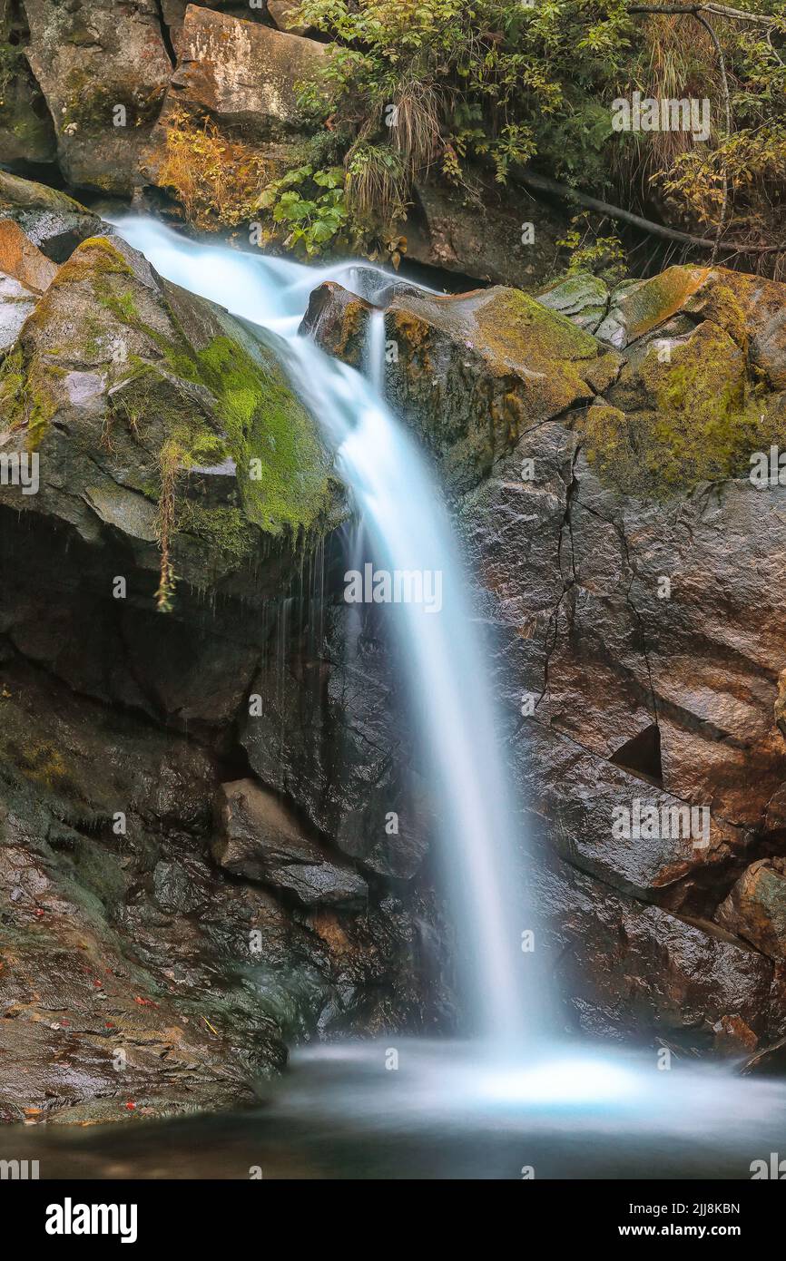 Waterfall Kamyanka in the Carpathian mountains.  Location: Kamyanka, Skole, Lviv region, Ulraine Europe Stock Photo