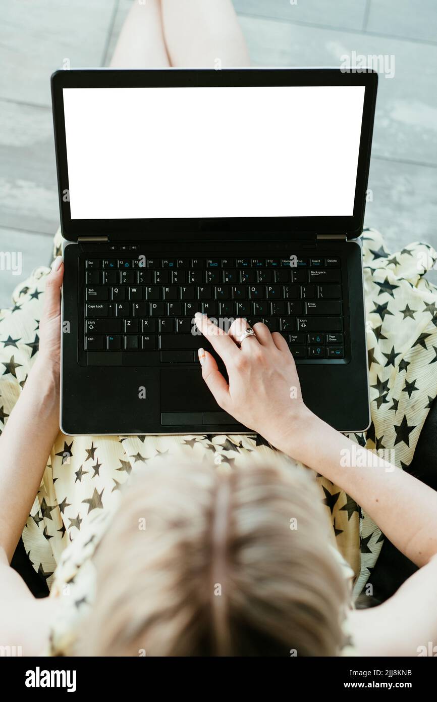 blogger blogging social media woman work laptop Stock Photo