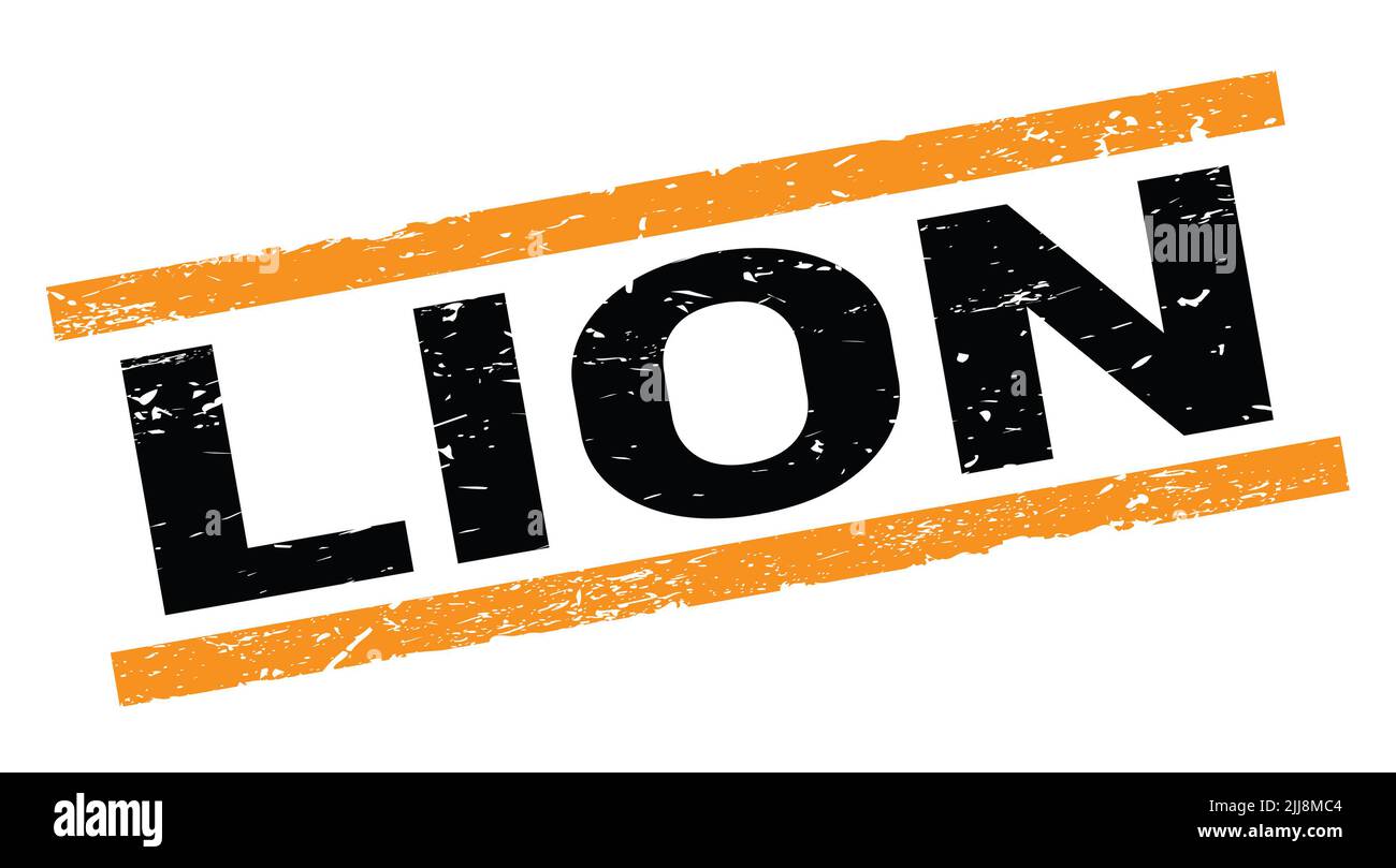 LION text written on orange rectangle stamp sign Stock Photo Alamy