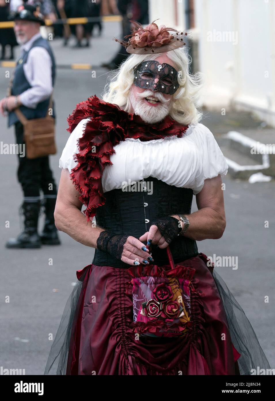 A steampunk attend the Whitby Weekend, in Whitby, Yorkshire. Picture date: Sunday July 24, 2022. Stock Photo