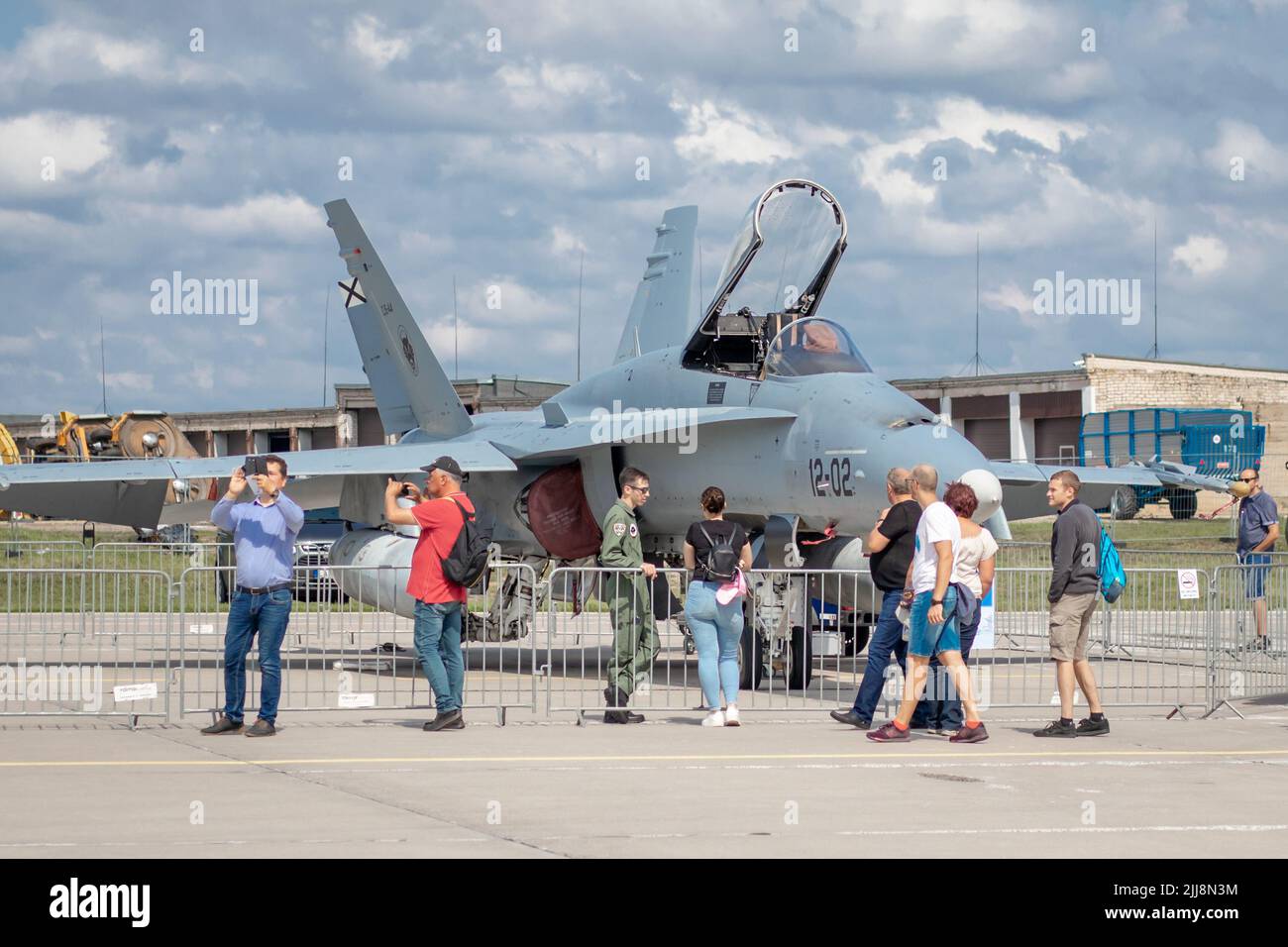 SIAULIAI / LITHUANIA - July 27, 2019: Spanish Air Force McDonnell Douglas F/A-18 Hornet fighter jet aircraft static display at air show Stock Photo