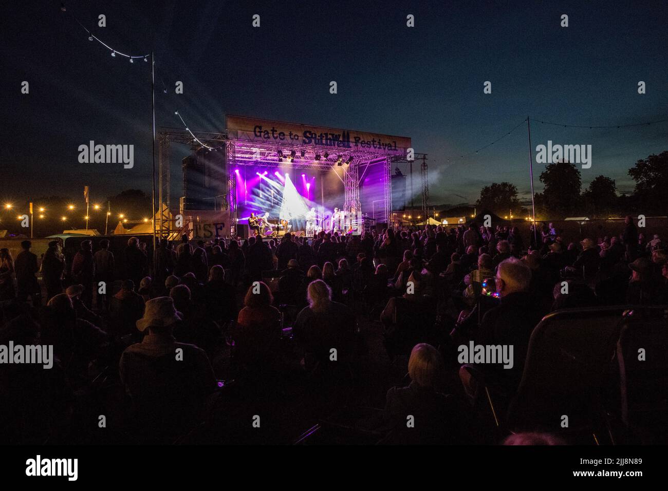 Evening at the main stage is welcome for the music lovers at the 15th. Gate to Southwell, International Roots and Acoustic Music Festival. Stock Photo
