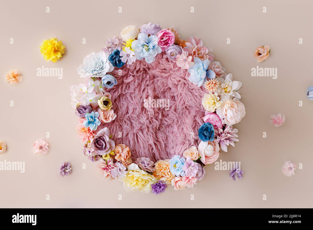 Newborn digital backdrop with flowers Stock Photo