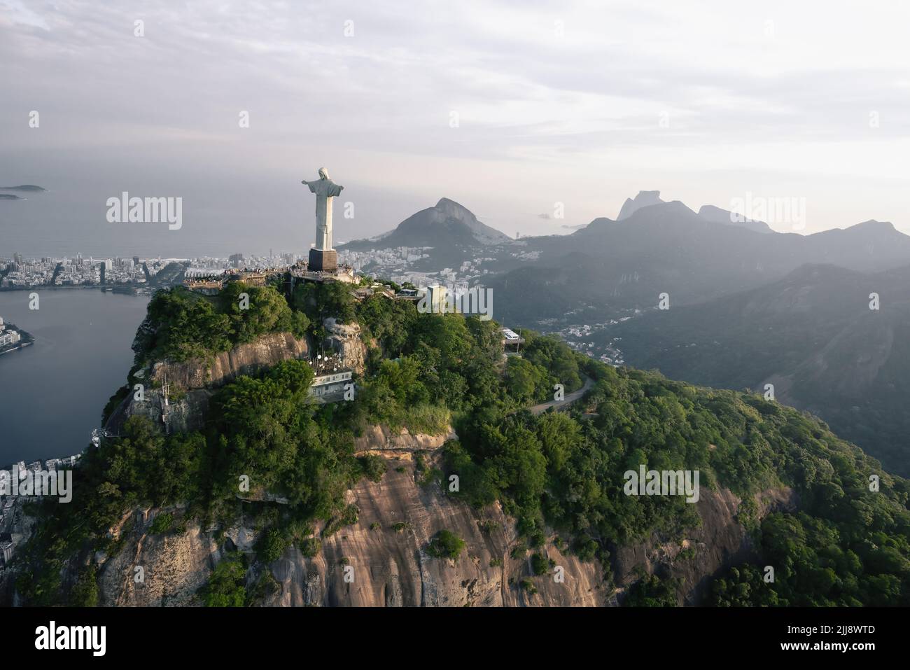 Aerial view of Christ the Redeemer Statue and Corcovado Mountain - Rio de Janeiro, Brazil Stock Photo