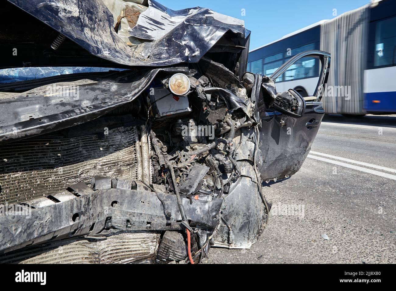 August 22, 2021, Riga, Latvia: car after accident on a road because of ...