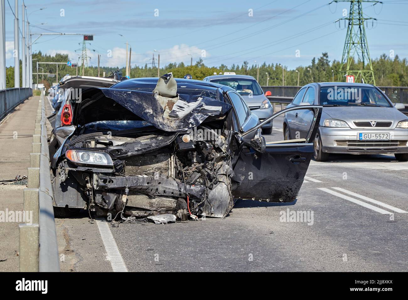August 22, 2021, Riga, Latvia: car after accident on a road because of ...