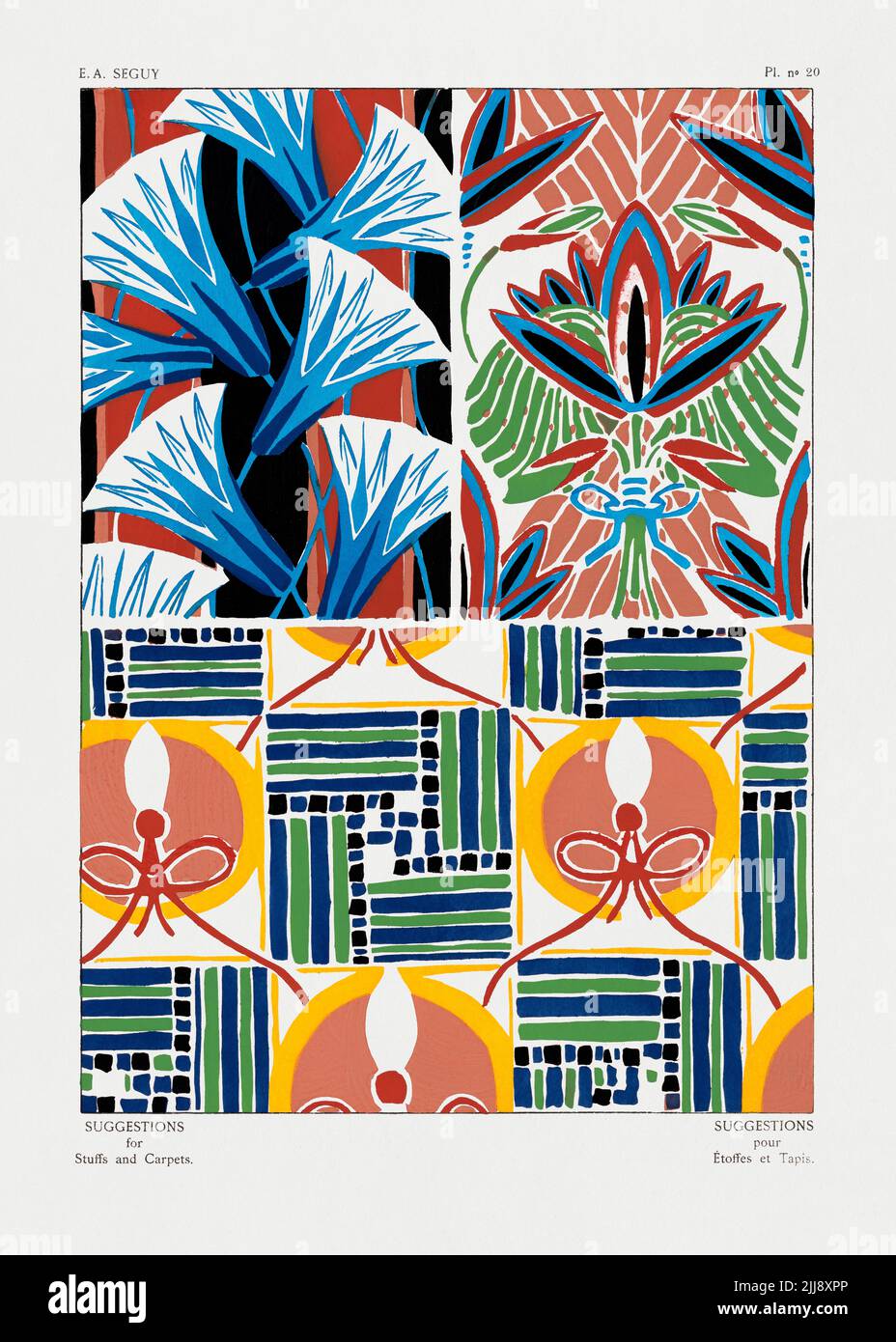 Vintage floral patterns, Art Nouveau flower pochoir stencil print for  fabric and textile designs. Original from our own 1925 edition of  Suggestions pour étoffes et tapis: 60 motifs en couleur" (Suggestions for