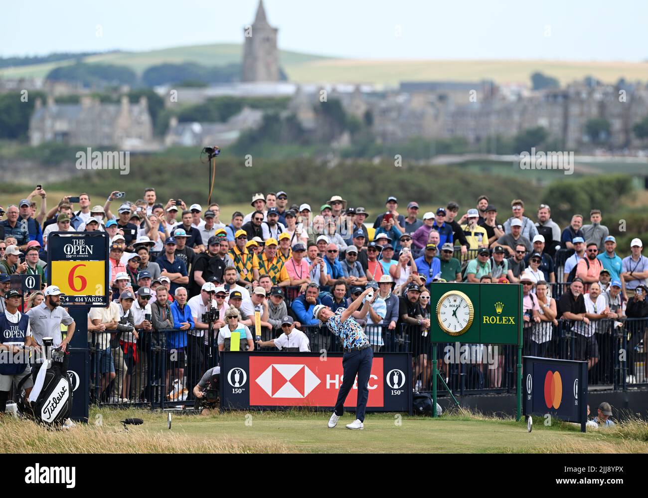 150th Open Golf Championships, St Andrews, July 16th 2022. Cameron Smith tees off at the 6th during the third round at the Old Course, St Andrews. Stock Photo