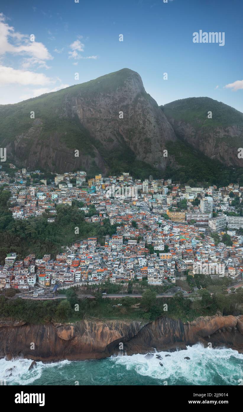 Vidigal Favela and Dois Irmaos Mountain (Morro Dois Irmaos) - Rio de Janeiro, Brazil Stock Photo