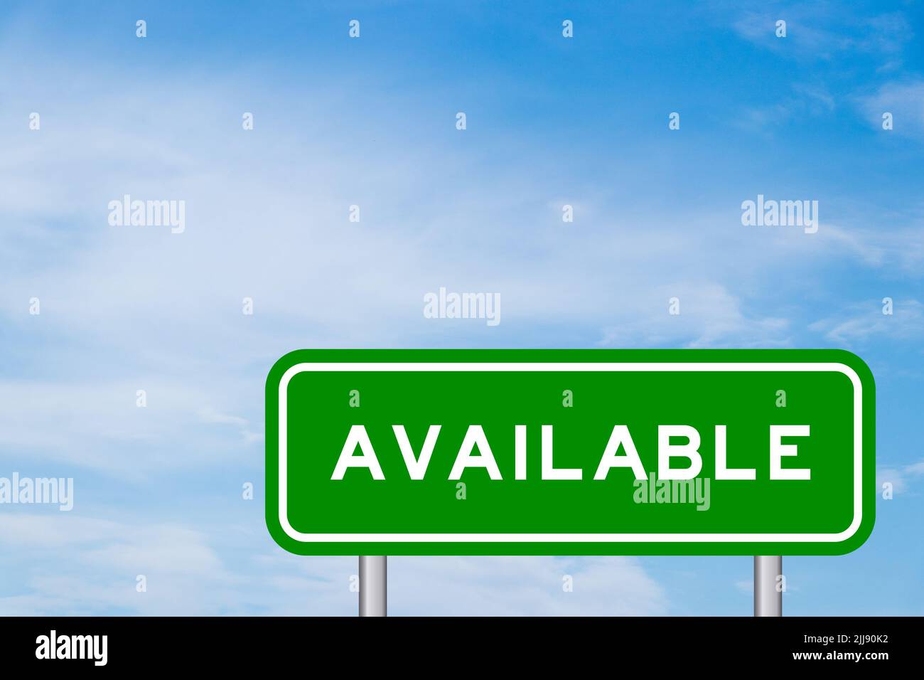 Green color transportation sign with word available on blue sky with ...