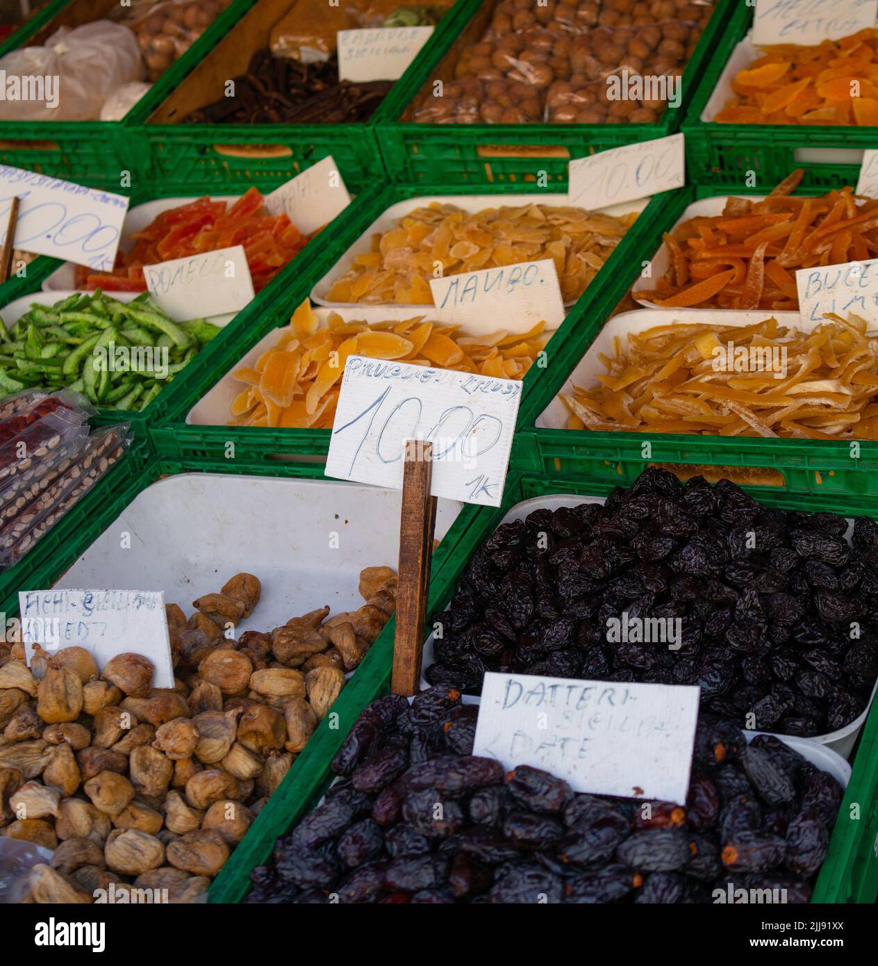 Dried fruit Stall at street market Stock Photo Alamy