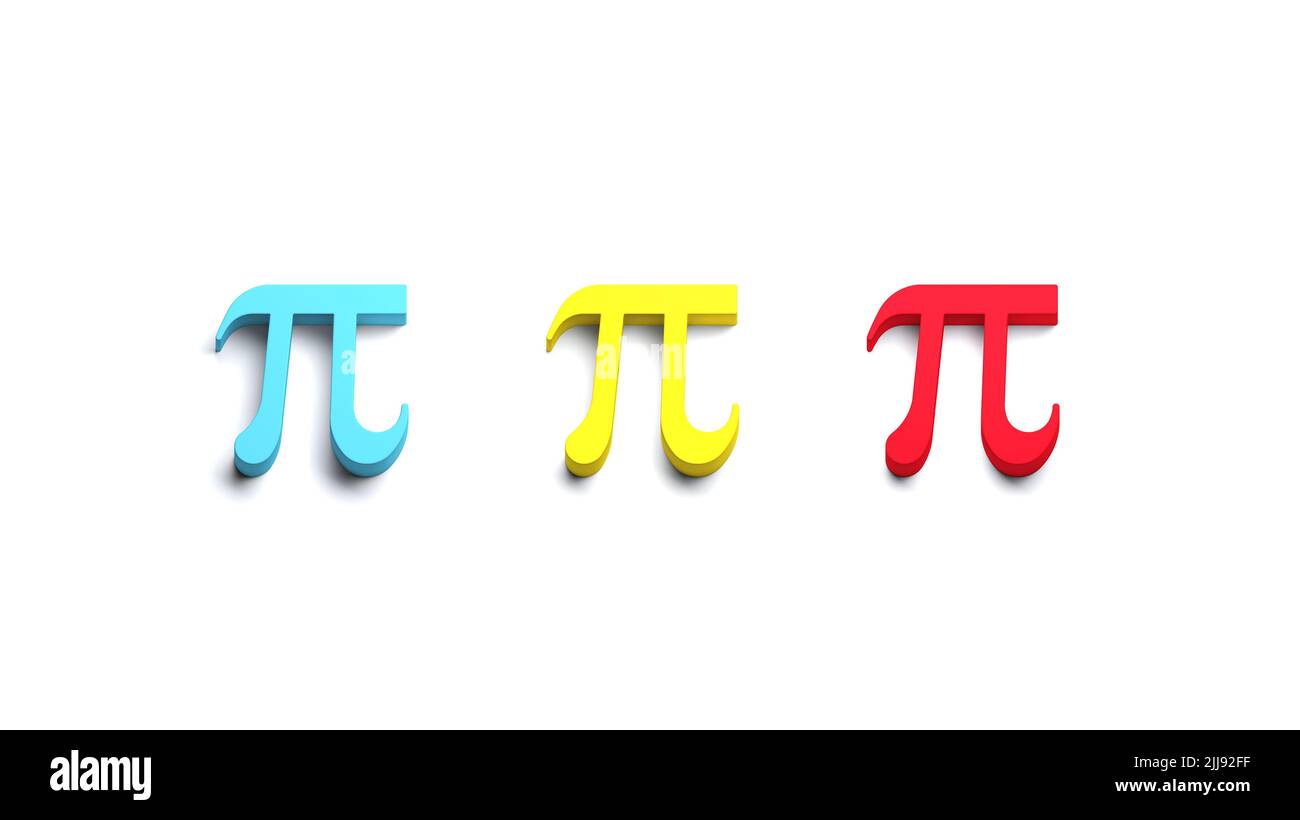 Three Pi numbrers blue, yellow, red colors Mathematical symbol. 3D icon back to school theme banner Stock Photo