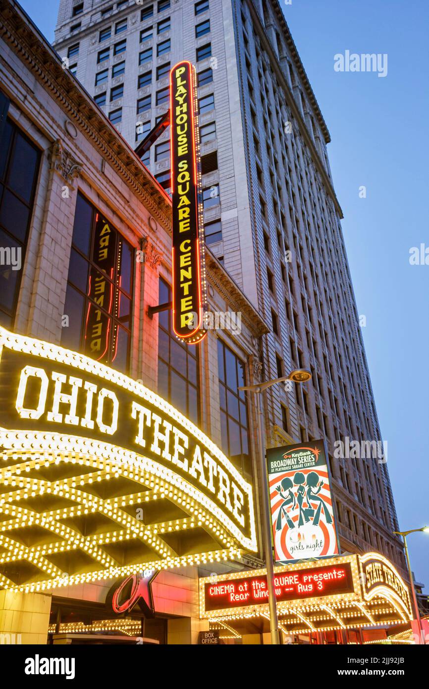 Cleveland Ohio,Euclid Avenue Theater District Playhouse Square Center centre State Theatre theater,night nightlife evening,landmark landmarks culture Stock Photo