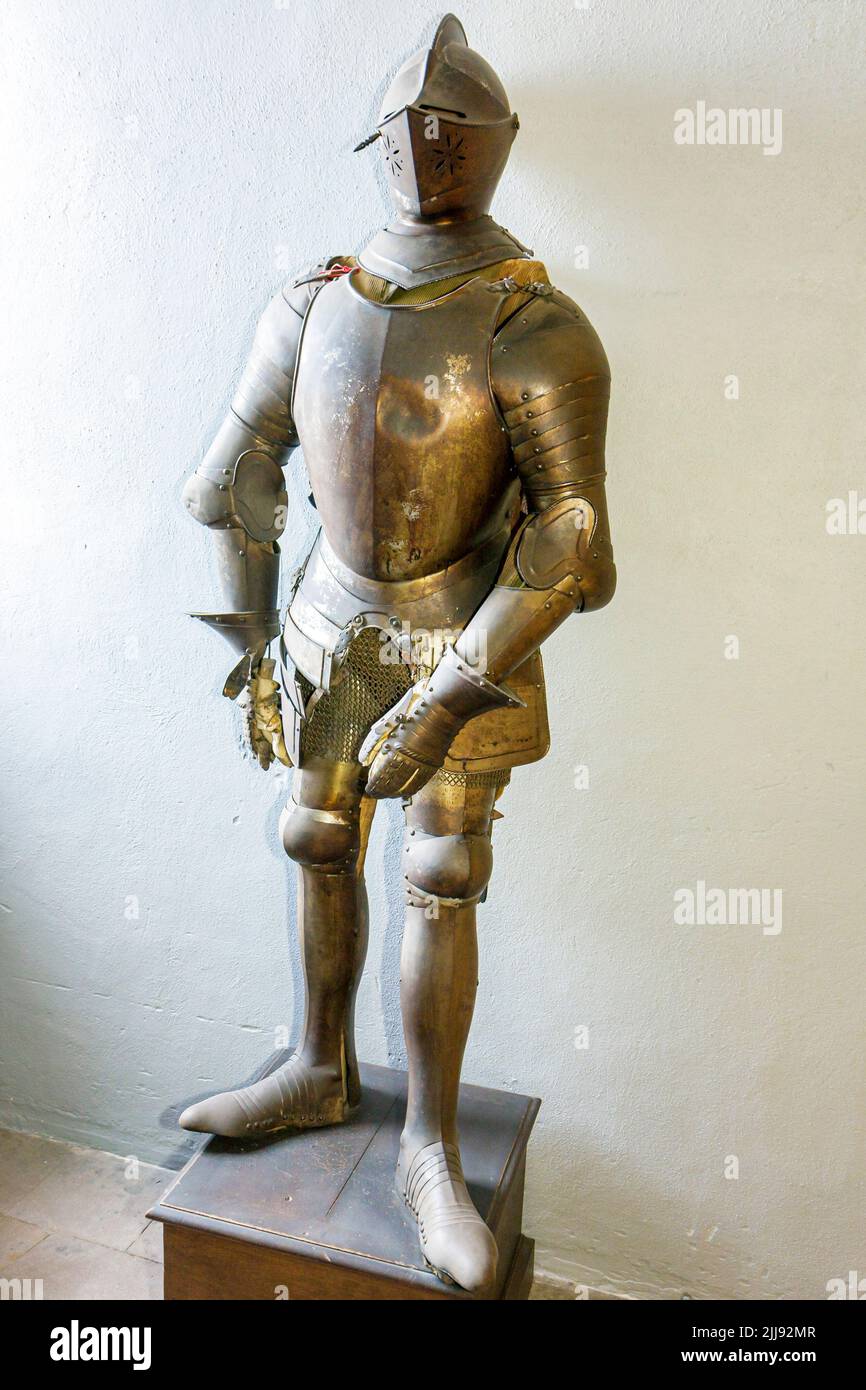 England United Kingdom UK,Great Britain British English,Northumberland Bamburgh,Bamburgh Castle Medieval knight armor armour suit exhibit,landmark Stock Photo