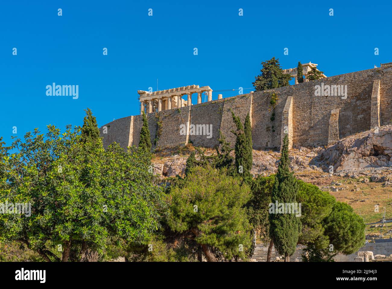 Famous Athens landmark Acropolis from the south side of the fortress with the Parthenon Stock Photo
