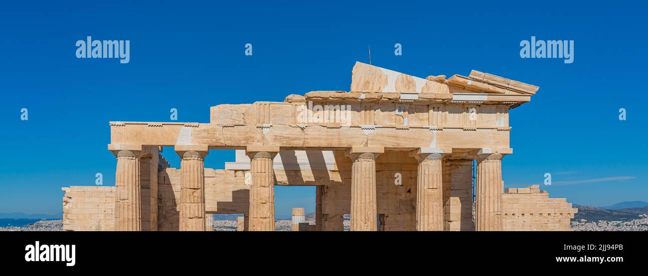 Ruins of Athena Nike Temple in the Acropolis of Athens in Athens, Greece.  Partial panorama view Stock Photo - Alamy