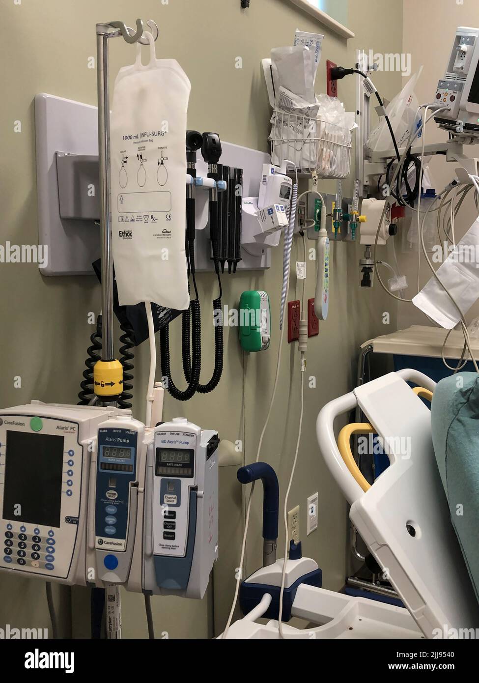 Hi tech medical equipment in a hospital ER room. Stock Photo