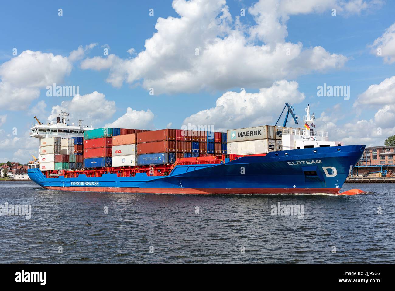container ship ELBTEAM in the Kiel Canal Stock Photo