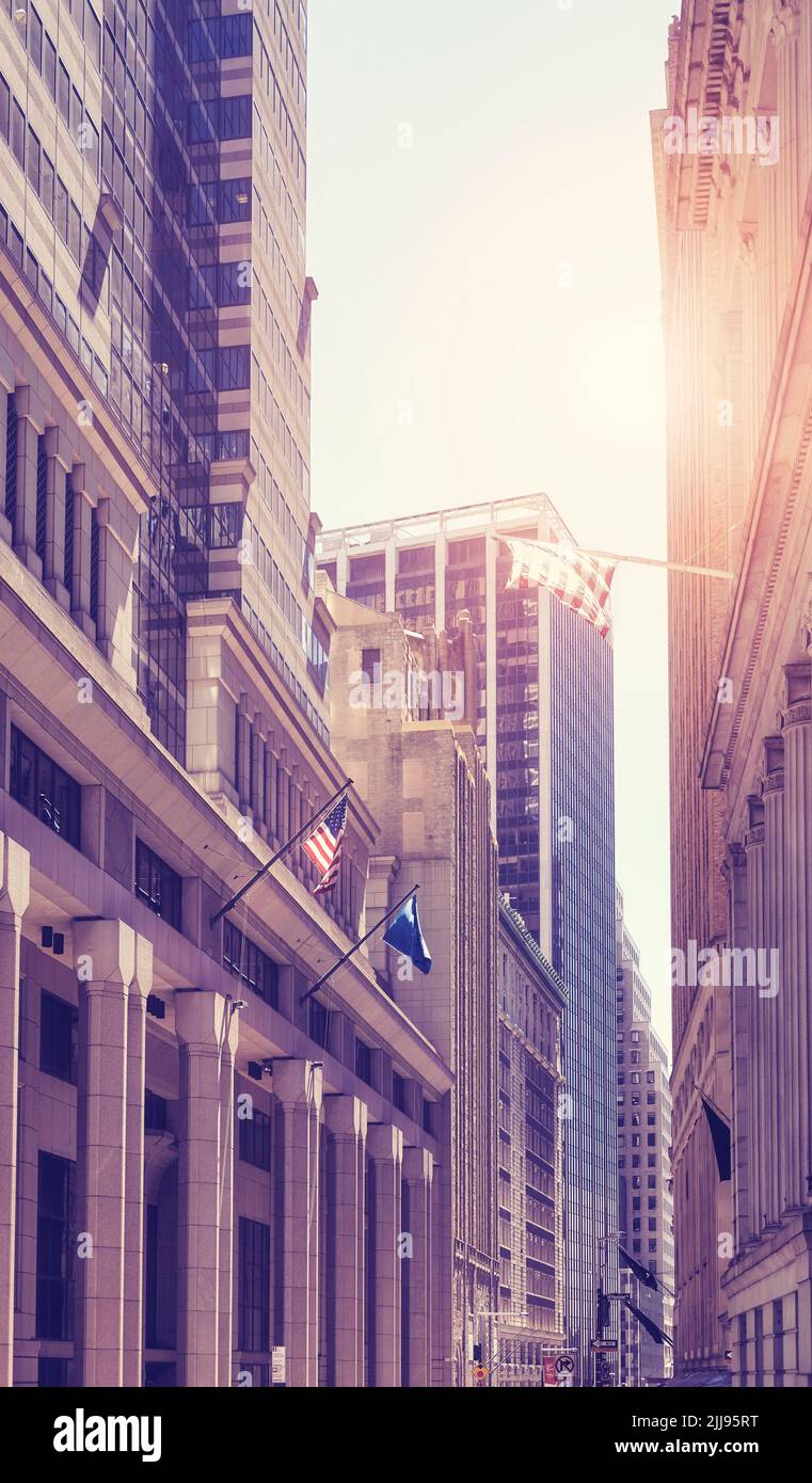 Downtown New York architecture, color toning applied, USA. Stock Photo