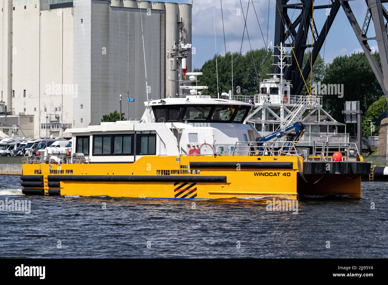 crew transfer vessel WINDCAT 40 in the Kiel Canal Stock Photo