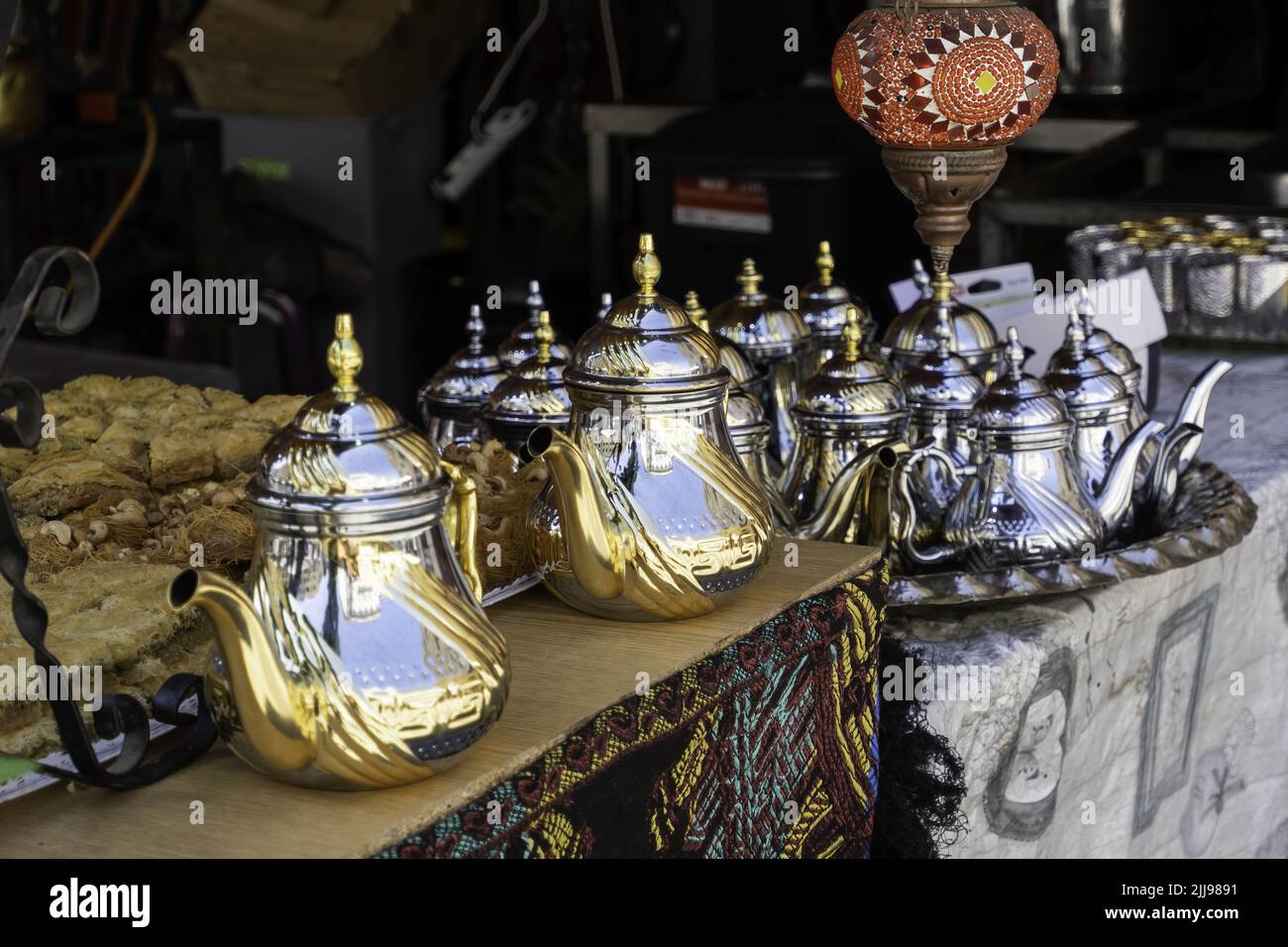 Detail of typical old arabic teapots Stock Photo Alamy