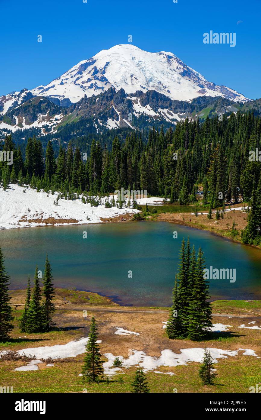 Mt Rainier from Tipsoo Lake, Mt Rainier National Park, Washington Stock Photo
