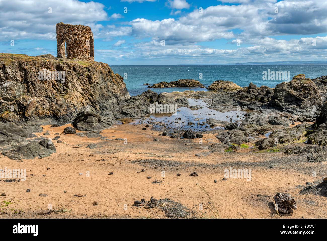 Lady's Tower at Elie Ness in the East Neuk of Fife, Scotland, was built in the late-18th century as a dressing room for Lady Anstruther when bathing. Stock Photo