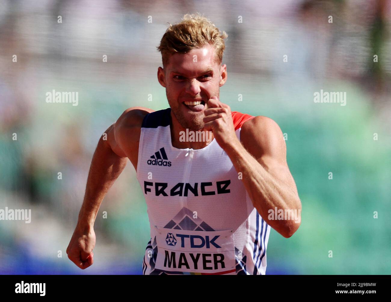 Athletics - World Athletics Championships - Men's 110 Metres Hurdles - Decathlon - Hayward Field, Eugene, Oregon, U.S. - July 24, 2022 France's Kevin Mayer in action during his heat REUTERS/Lucy Nicholson Stock Photo