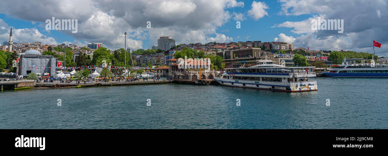 ISTANBUL, TURKEY - MAY 19.2022: Harbor from Besiktas with ferry boats, Sea voyage on a ferry at the Bosporus in Istanbul Stock Photo